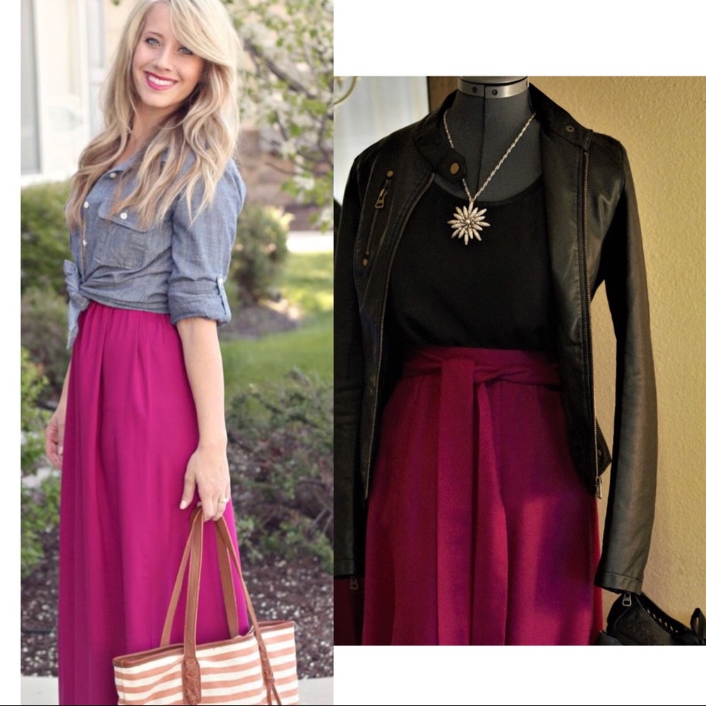 Fuchsia maxi skirt with tie